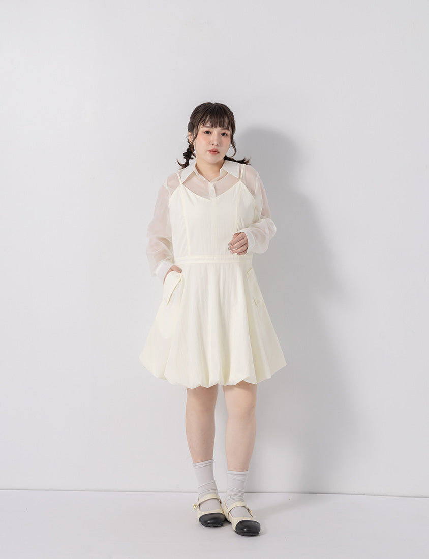 Cute Bubble Hem Adjustable Strap Plus Size Mini Dress