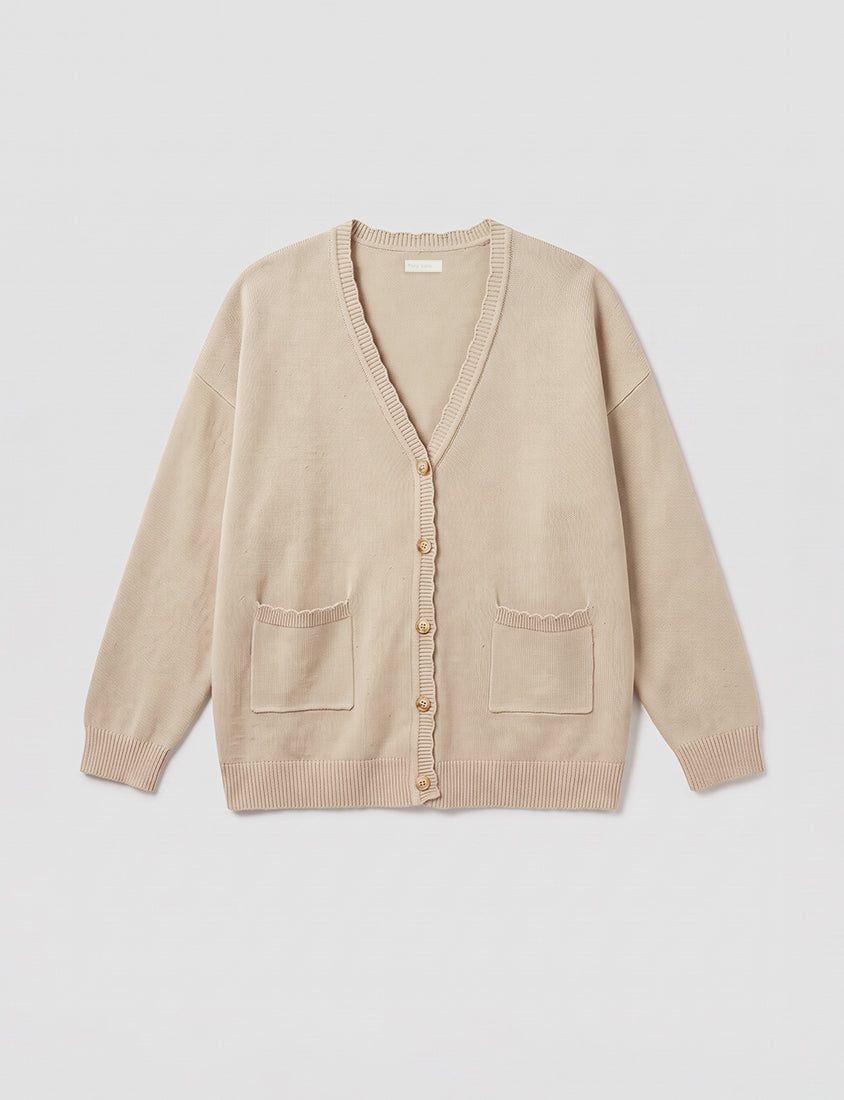 Cute Lettuce Trim V-Neck Knit Plus Size Cardigan