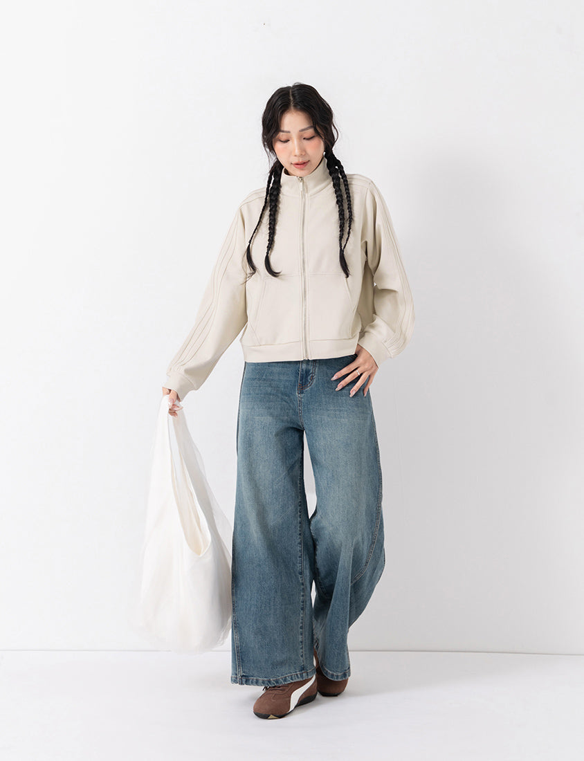 Webbing Contrast Cloud Cotton Cropped Plus Size Jacket