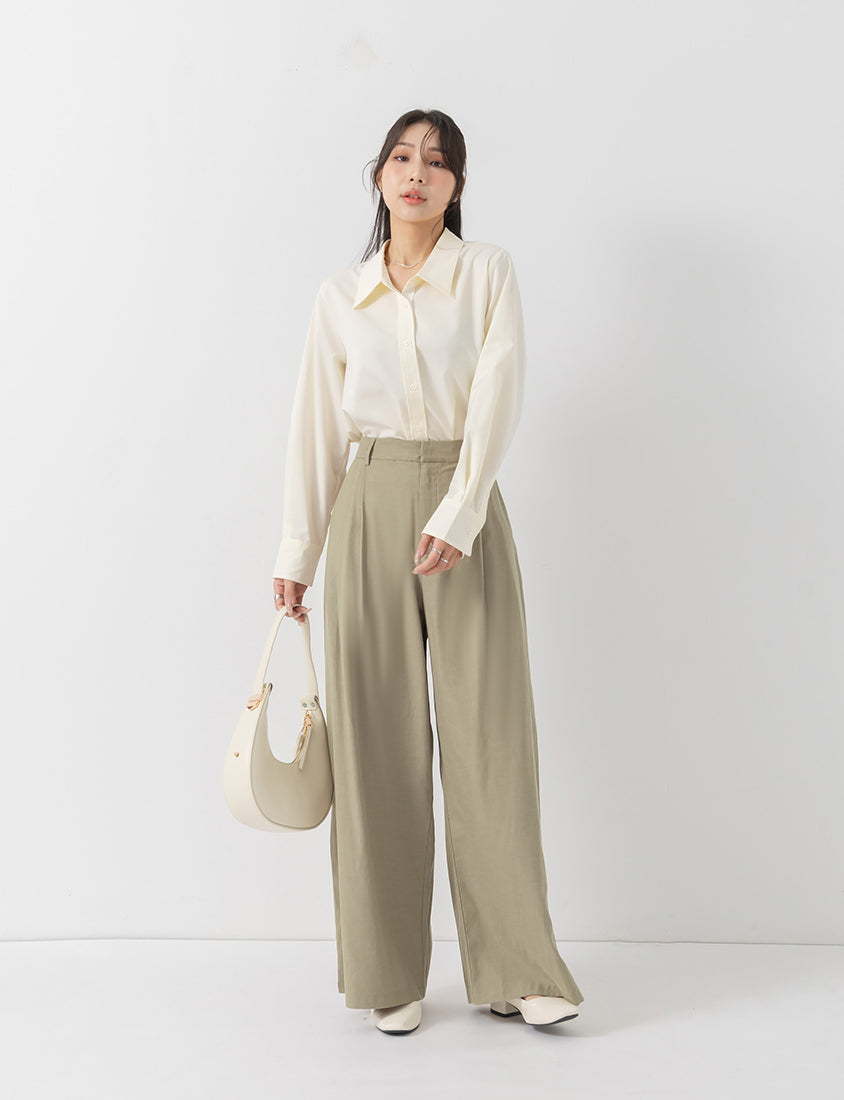 MISS. Easy-Care Contrast Color Long Sleeve Plus Size Shirt