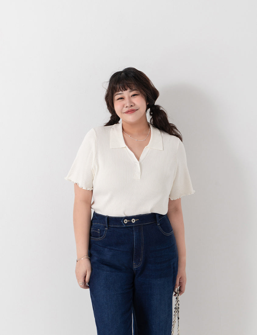 MISS. Polo Collar Ribbed Knit Plus Size Top