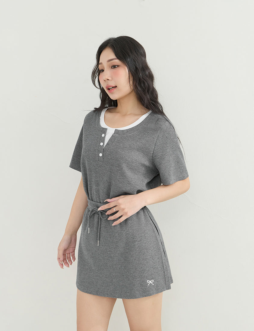 Waffle Knit Faux Two-Piece Plus Size Top