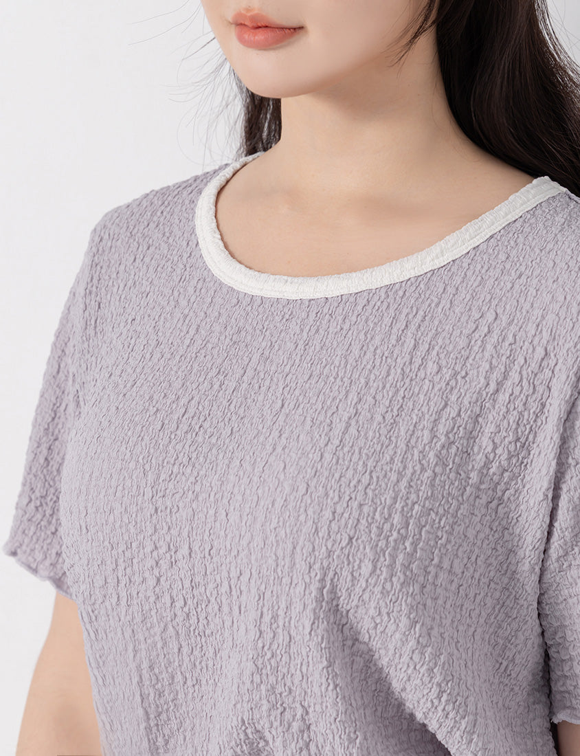 Sweet Colorful Contrast Trim Crinkle Plus Size Tee