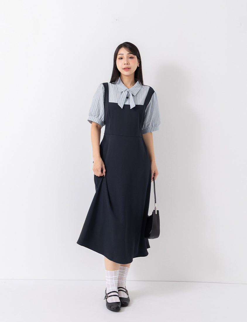 MISS. Elegant Faux Two-Piece Panel Stripe Plus Size Maxi Dress