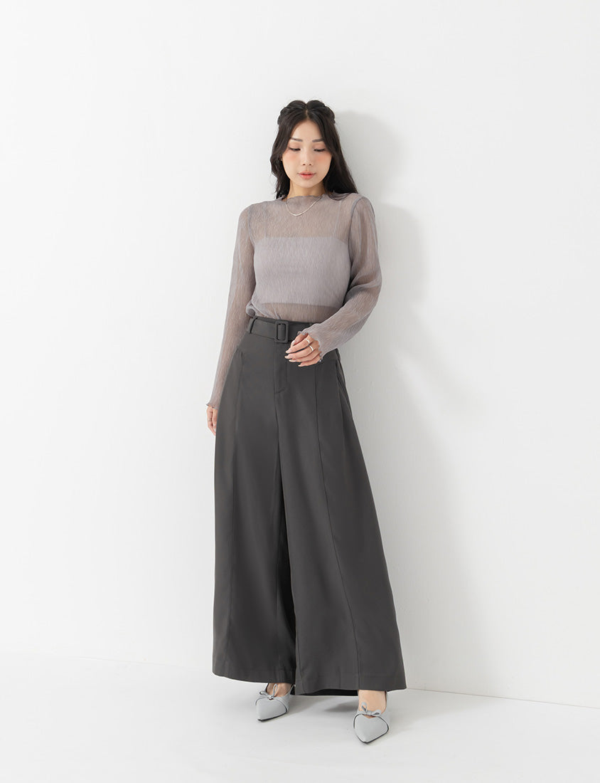 MISS. Ethereal Crinkle Sheer Mock-Neck Plus Size Top