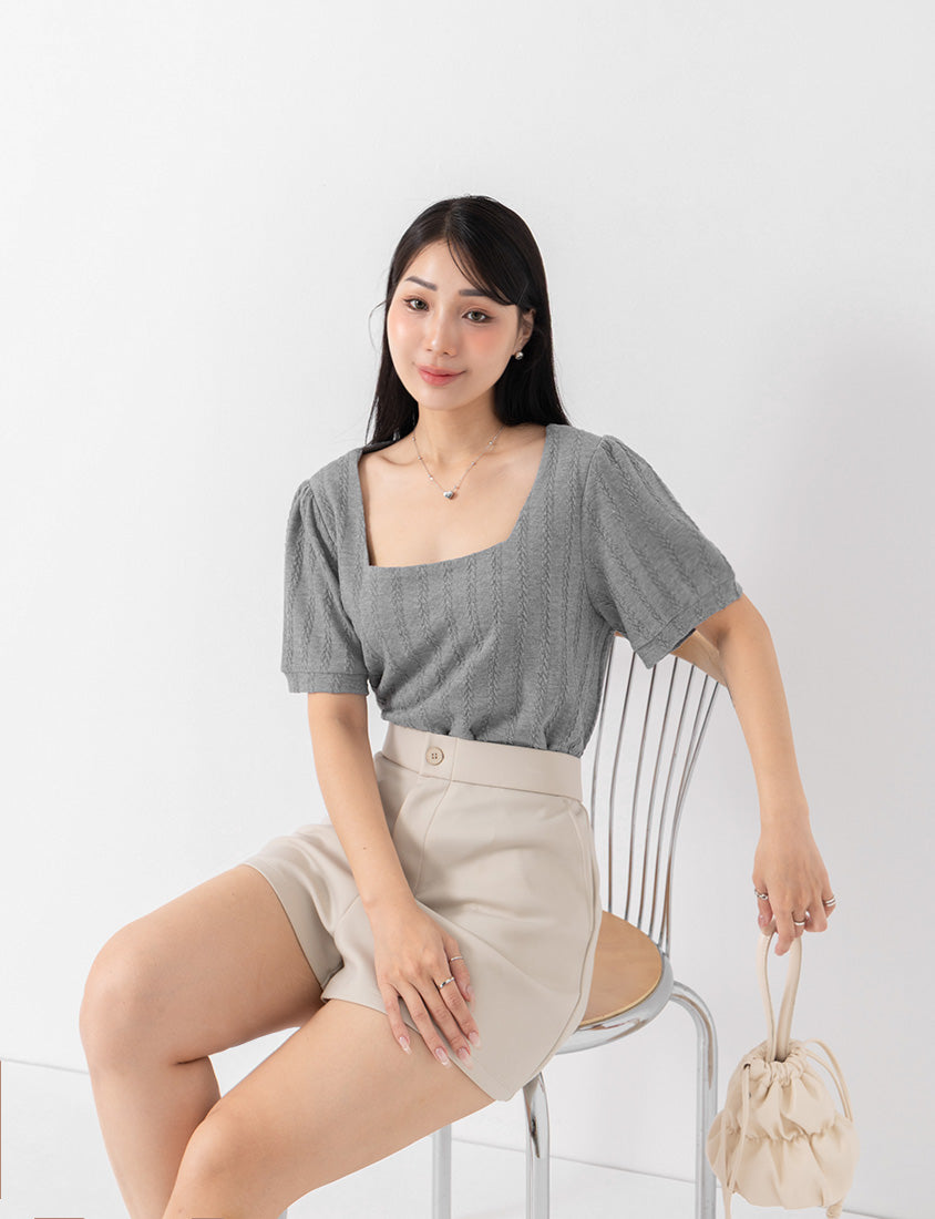 MISS. Slim Fit Square Neck Cable Knit Short Sleeve Plus Size Top
