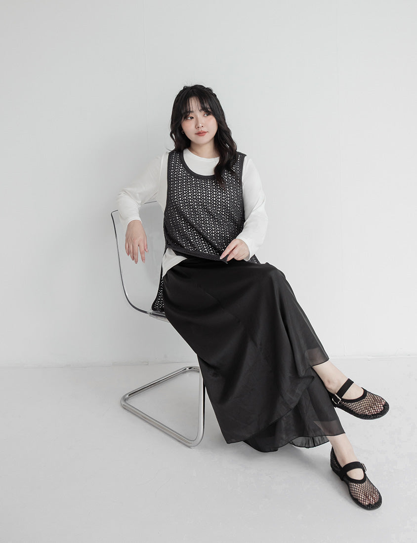 Japanese Style Layered Knit Cutout Plus Size Two-Piece Set