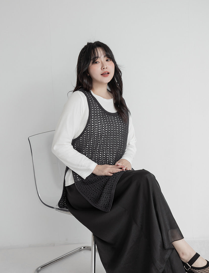 Japanese Style Layered Knit Cutout Plus Size Two-Piece Set