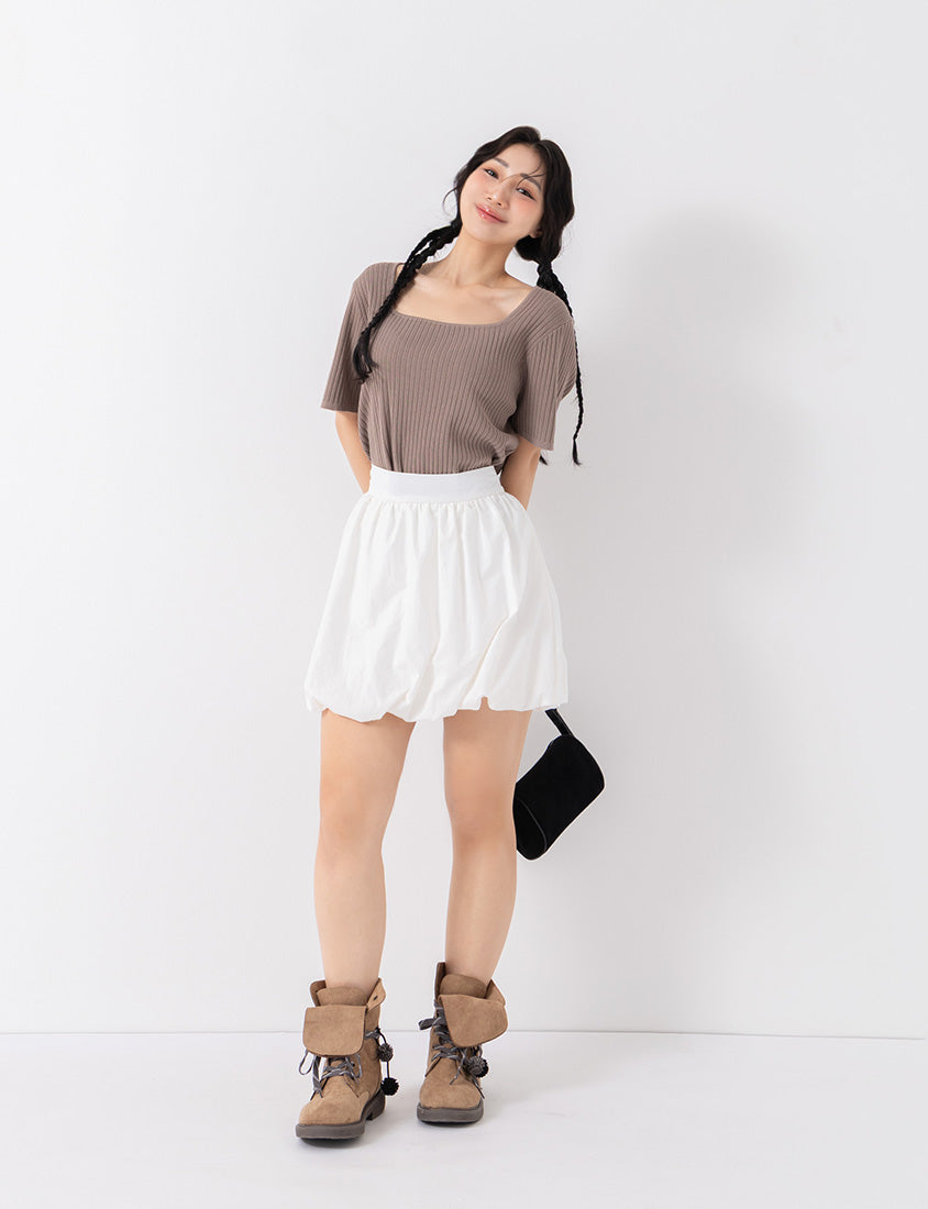Classic Multicolor Square Neck Ribbed Knit Plus Size Top