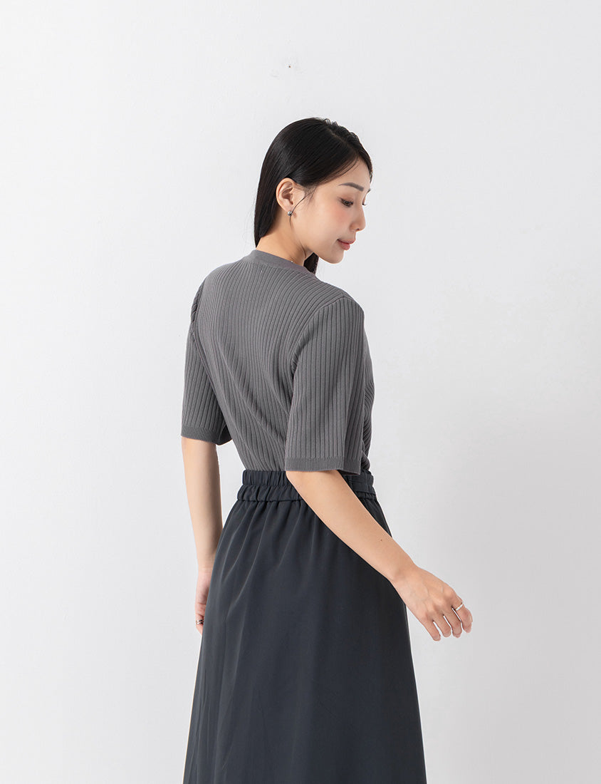 MISS. Minimal Faux Two-Piece Button-Front Knit Plus Size Top