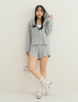 Sweet Floral Waffle Cropped Plus Size Hoodie