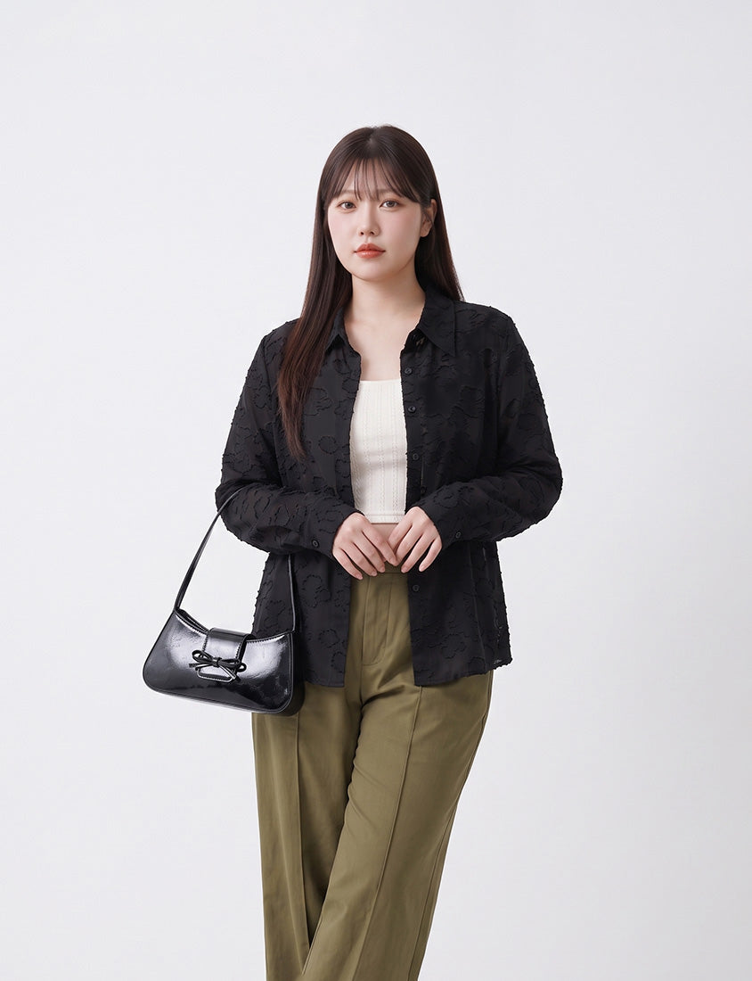 MISS. Japanese-Inspired Lace Sheer Jacquard Plus Size Shirt