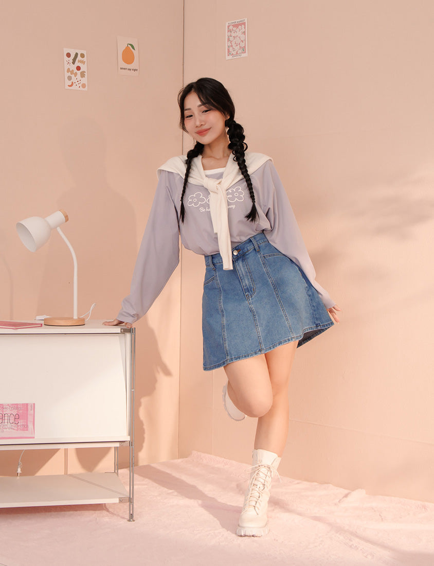 Pear-Shaped Friendly! Perfect Fit Seamed A-Line Denim Plus Size Mini Skirt
