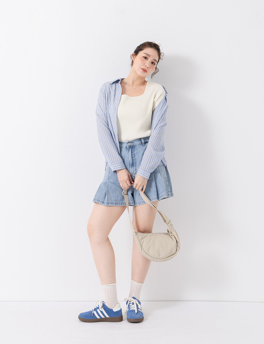 Classic Multicolor Square Neck Ribbed Knit Plus Size Top