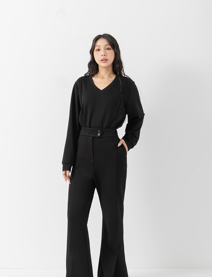 QQ Yogurt Touch Cotton Asymmetric Double-Button Plus Size Flare Pants