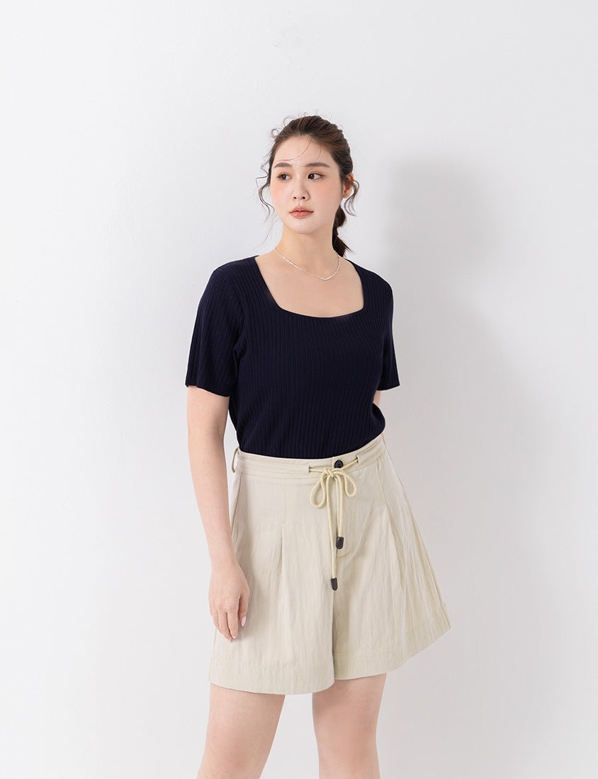 Classic Multicolor Square Neck Ribbed Knit Plus Size Top
