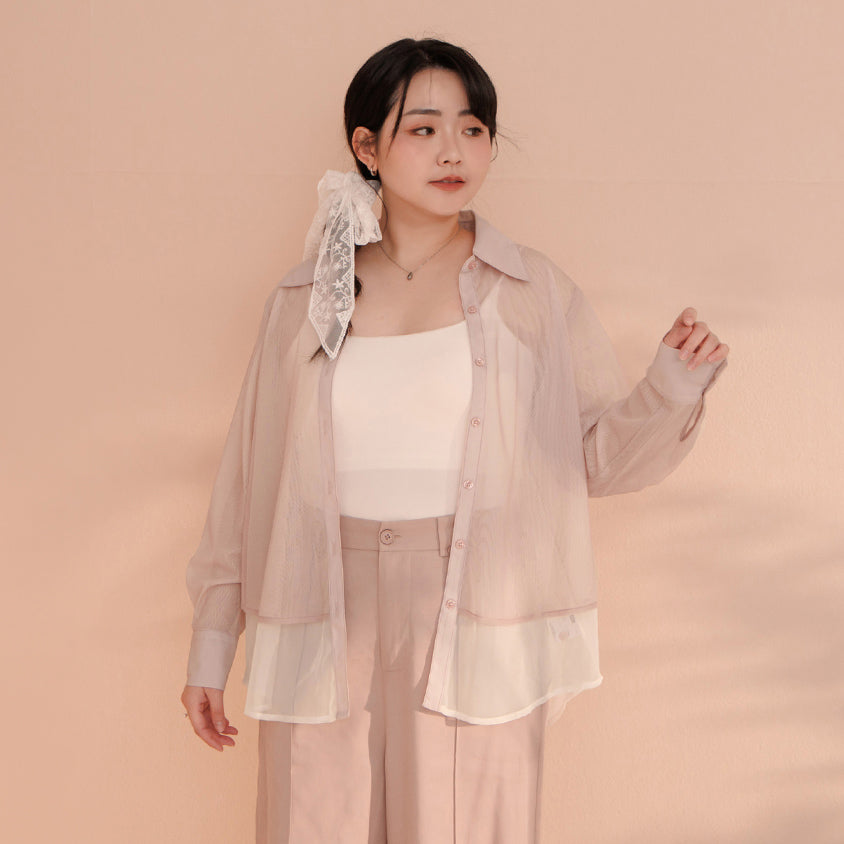 MISS. Japanese-Inspired Ethereal Sheer Layered Plus Size Shirt