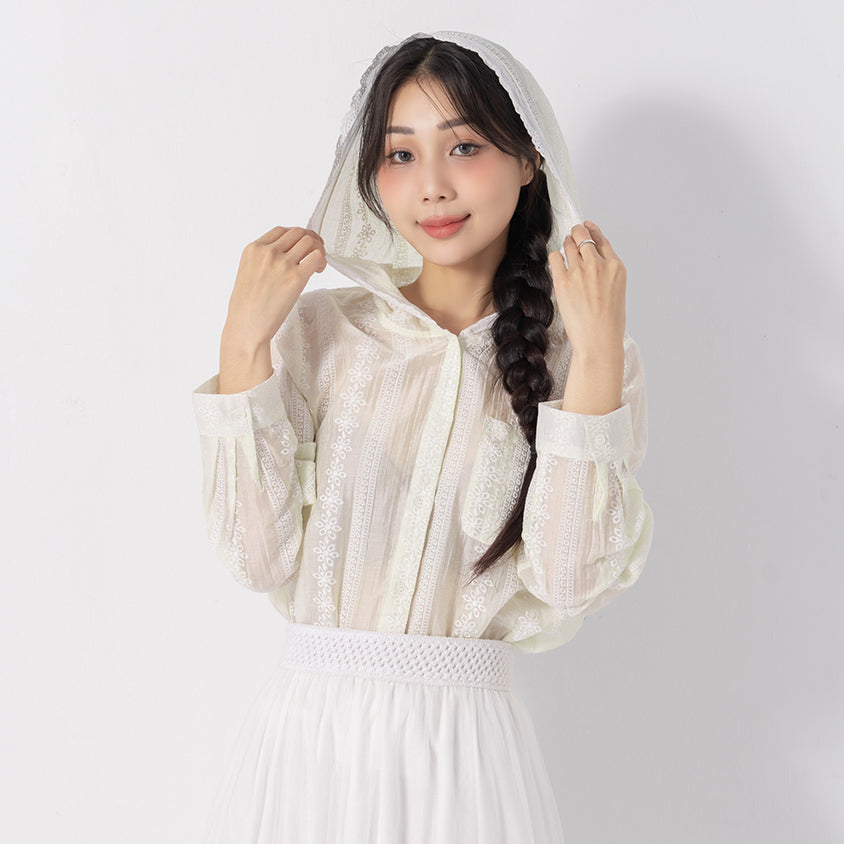 Japanese Style Semi-Sheer Lace Hooded Plus Size Jacket