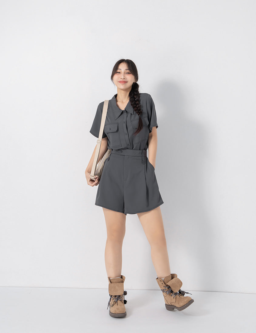 Contrast Stitch Lightweight Utility Chiffon Plus Size Shirt
