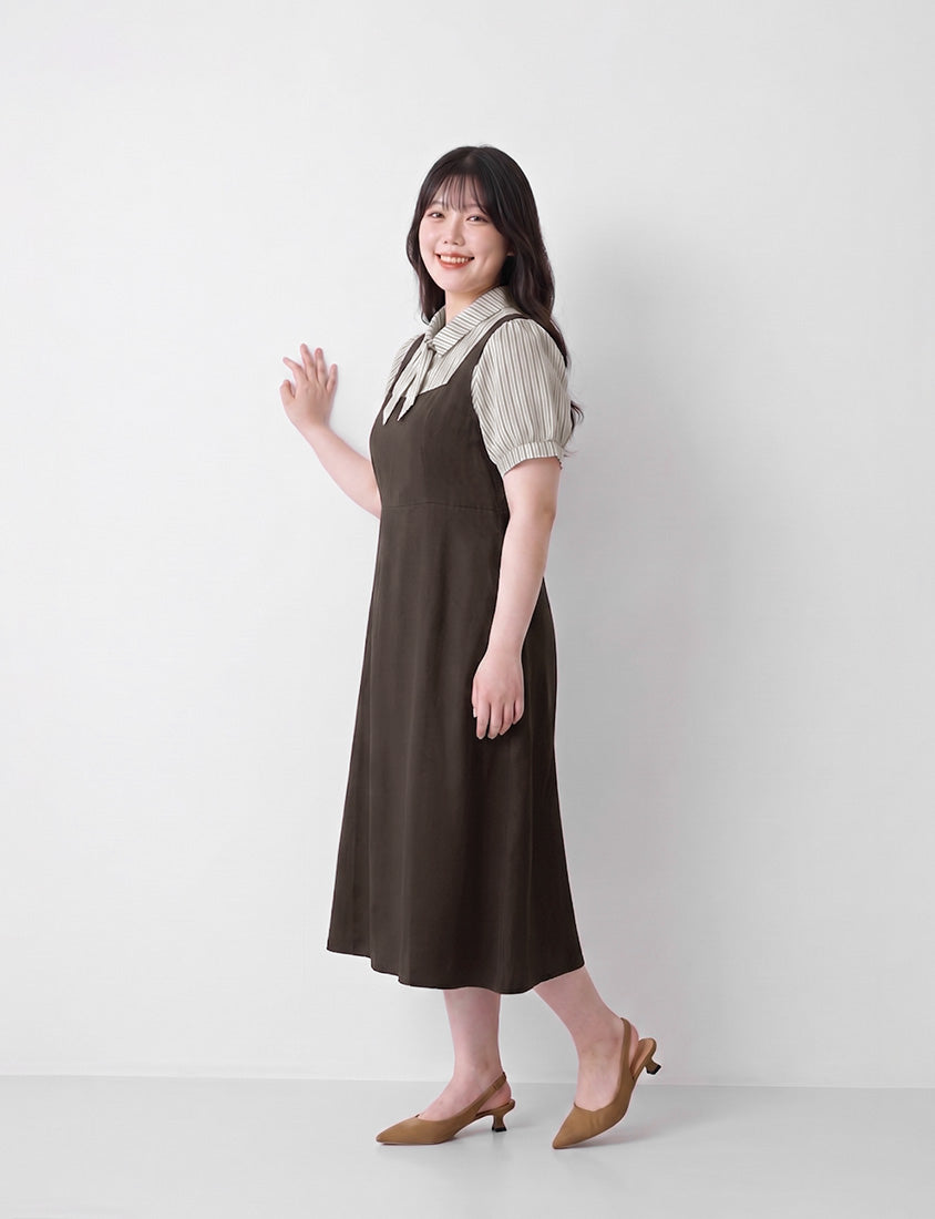 MISS. Elegant Faux Two-Piece Panel Stripe Plus Size Maxi Dress