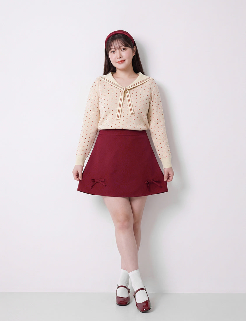 Sweet Heart Sailor Collar Long Sleeve Knit Plus SizeTop