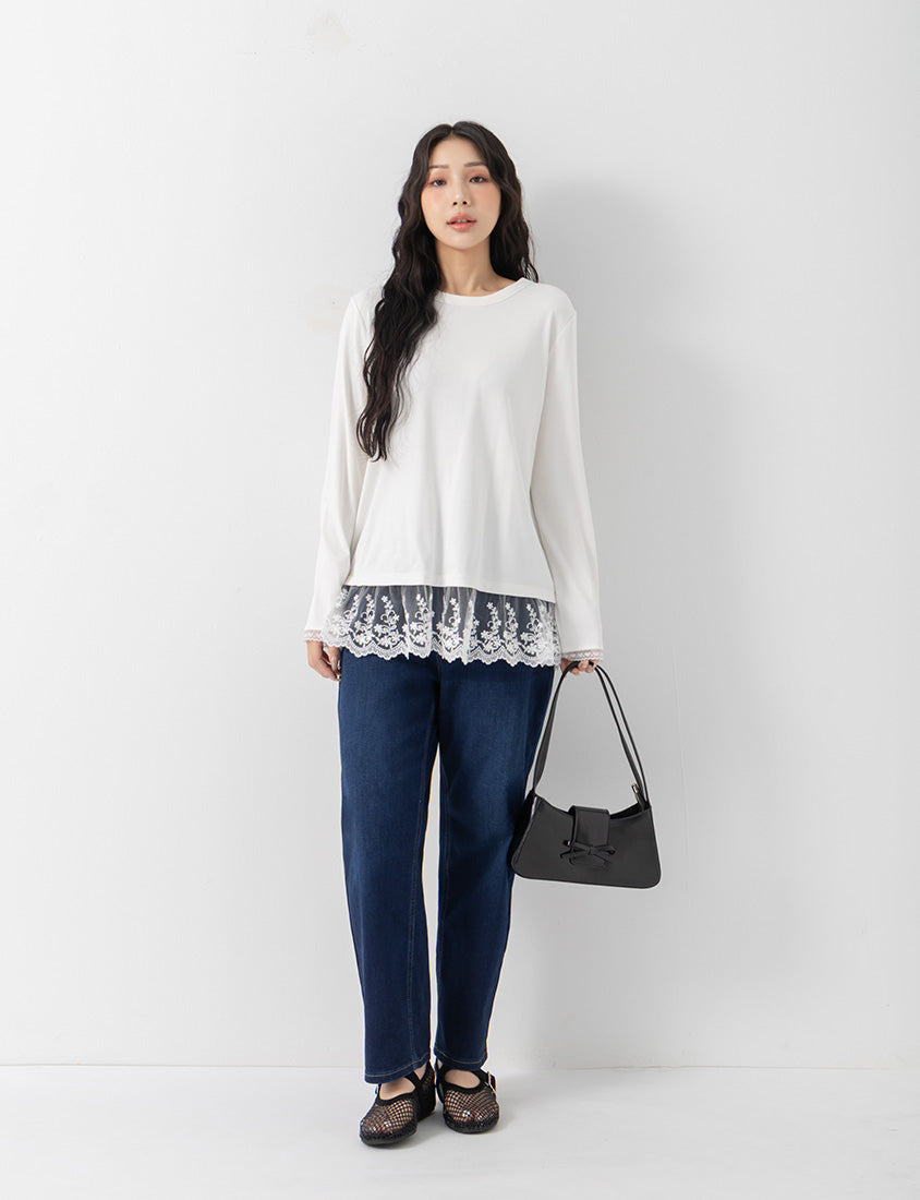 Layering Essential Lace Panel Knit Plus Size Top