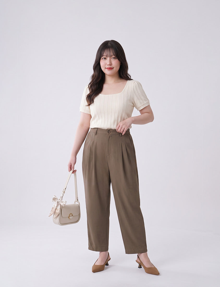 MISS. Slim Fit Square Neck Cable Knit Short Sleeve Plus Size Top