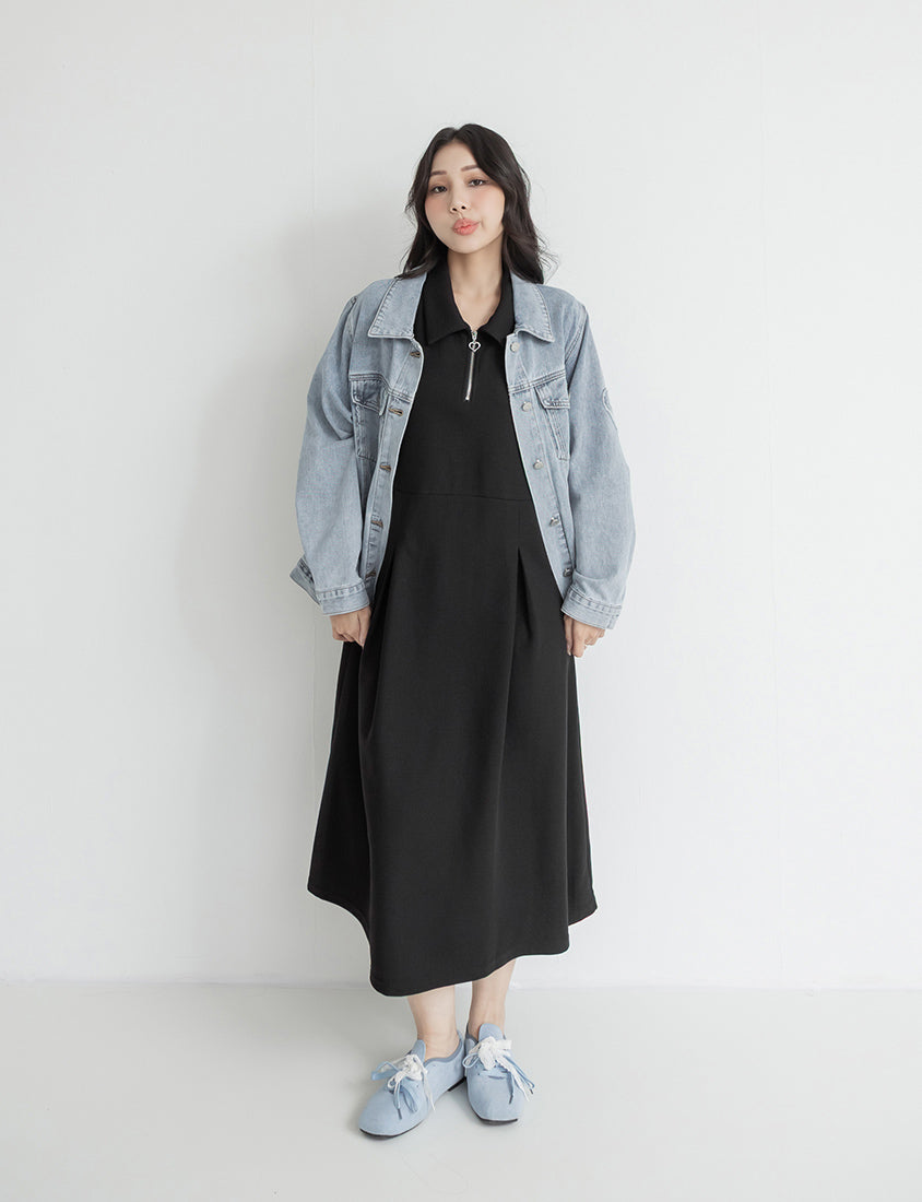 Collared Waffle-Knit Cinched Waist Plus Size Maxi Dress