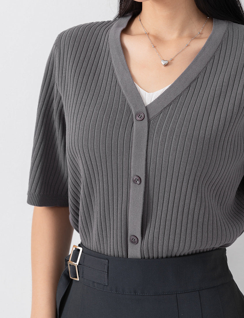 MISS. Minimal Faux Two-Piece Button-Front Knit Plus Size Top