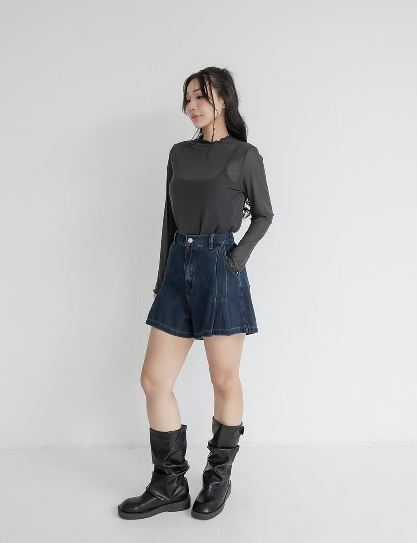 Versatile Ruffle Trim Sheer Long Sleeve Plus Size Top