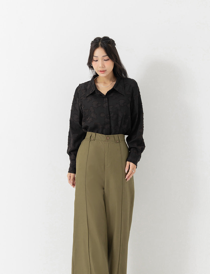 MISS. Lyocell Twill Topstitched Plus Size Trousers