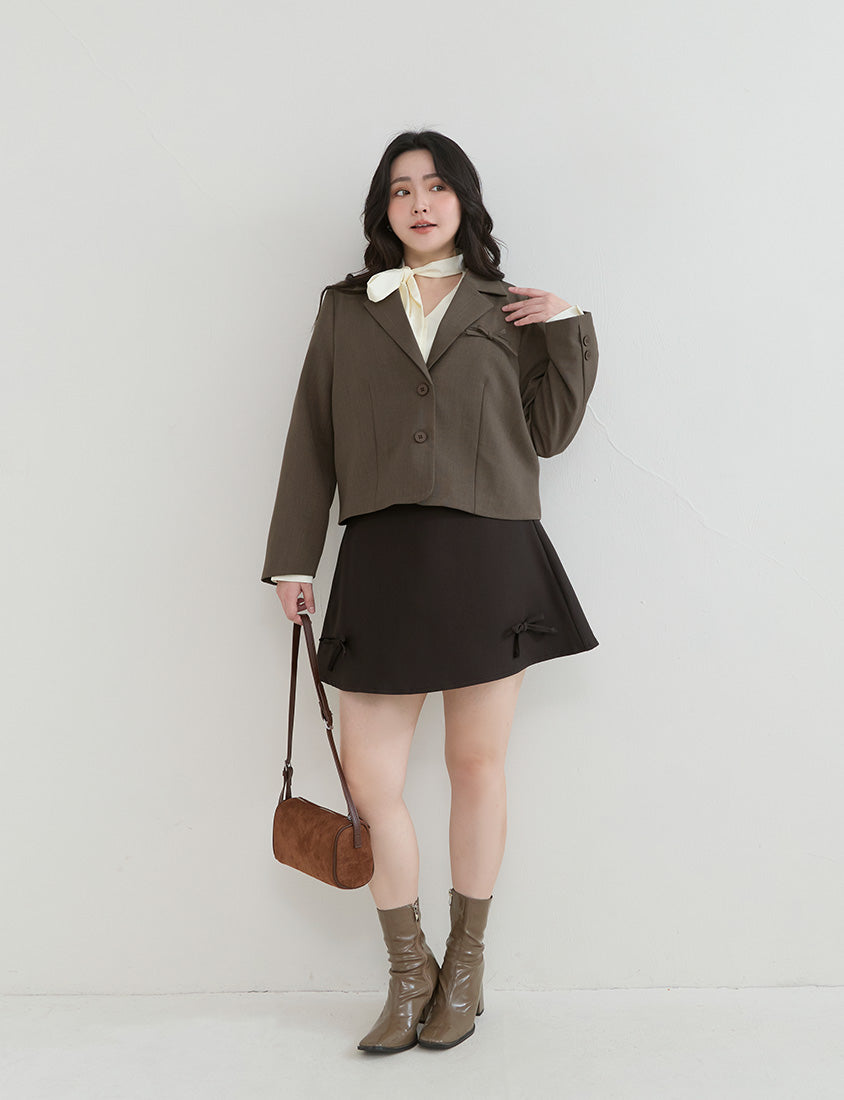Korean Style Tie Neck Long Sleeve Plus Size Blouse