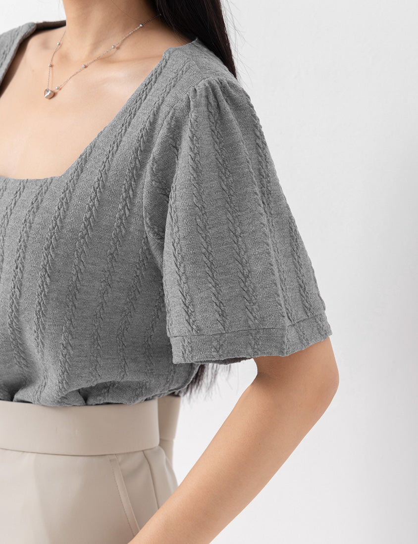 MISS. Slim Fit Square Neck Cable Knit Short Sleeve Plus Size Top