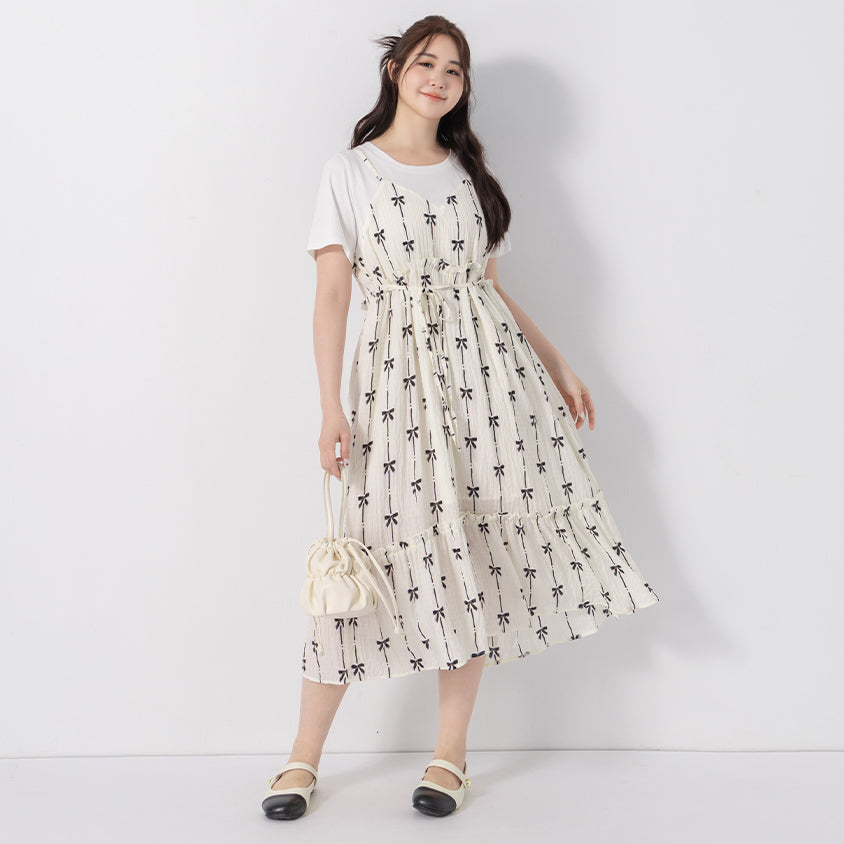 Sweet Chiffon Bow Faux Two-Piece Plus Size Maxi Dress