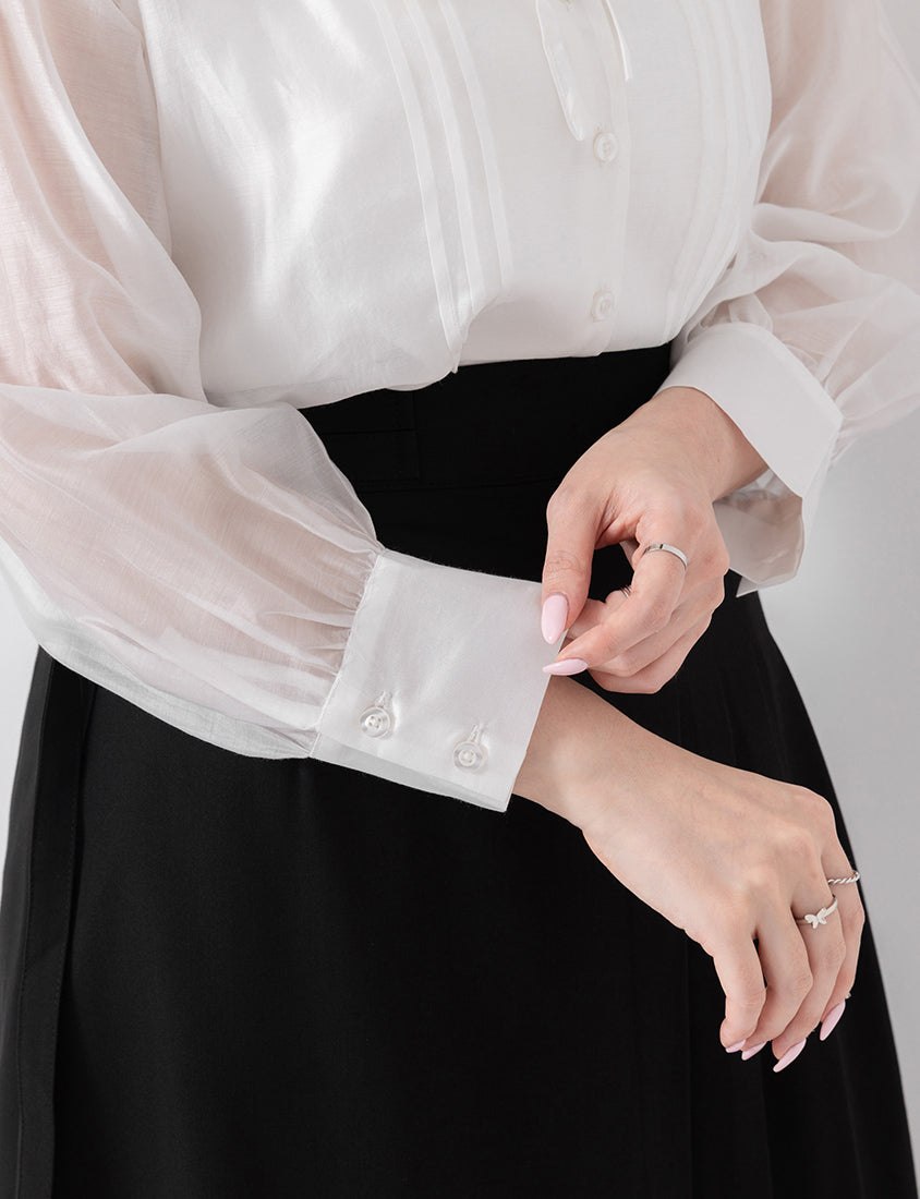 MISS. Ethereal Sheer Collared Plus Size Shirt (with Inner Cami)