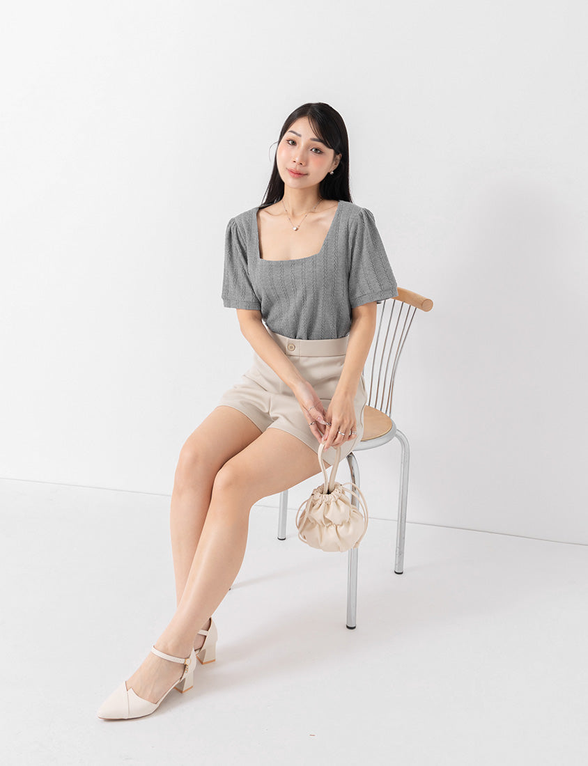 MISS. Slim Fit Square Neck Cable Knit Short Sleeve Plus Size Top