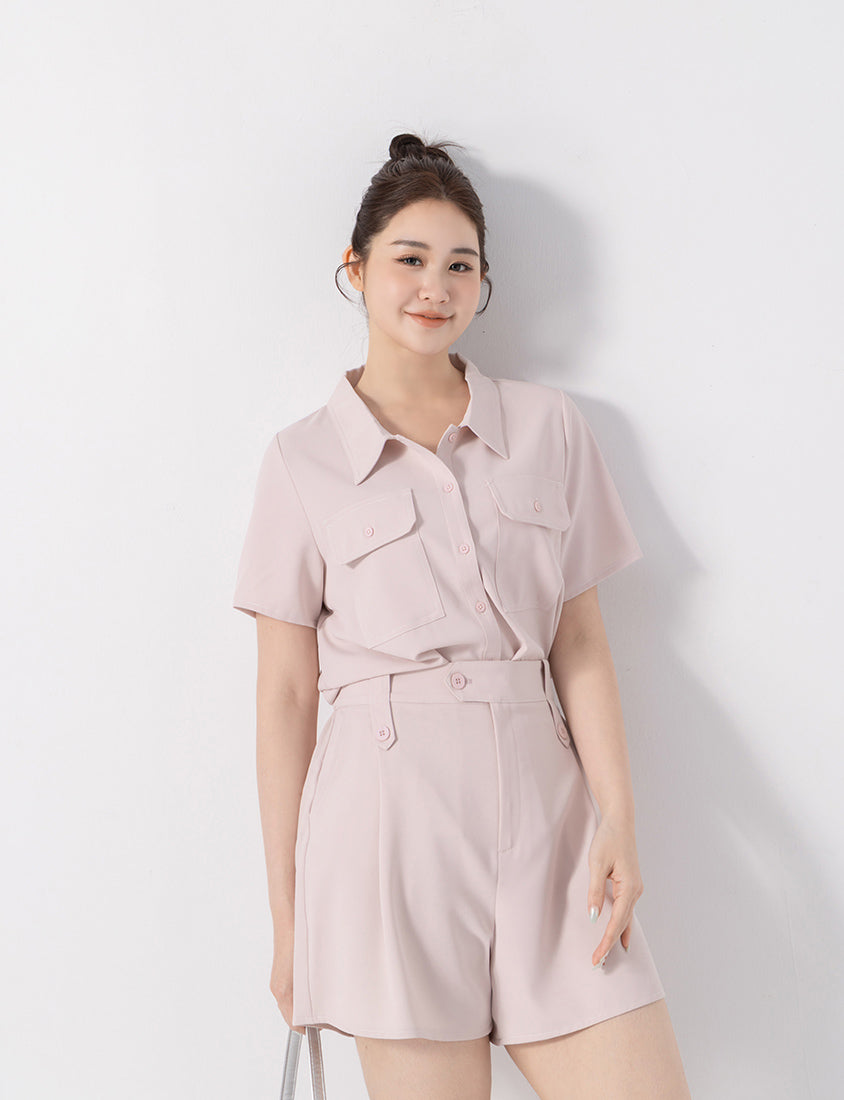 Contrast Stitch Lightweight Utility Chiffon Plus Size Shirt