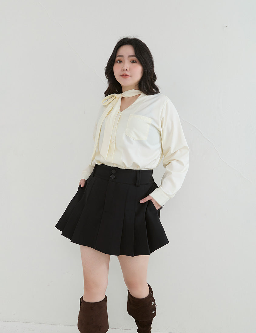 Korean Style Tie Neck Long Sleeve Plus Size Blouse
