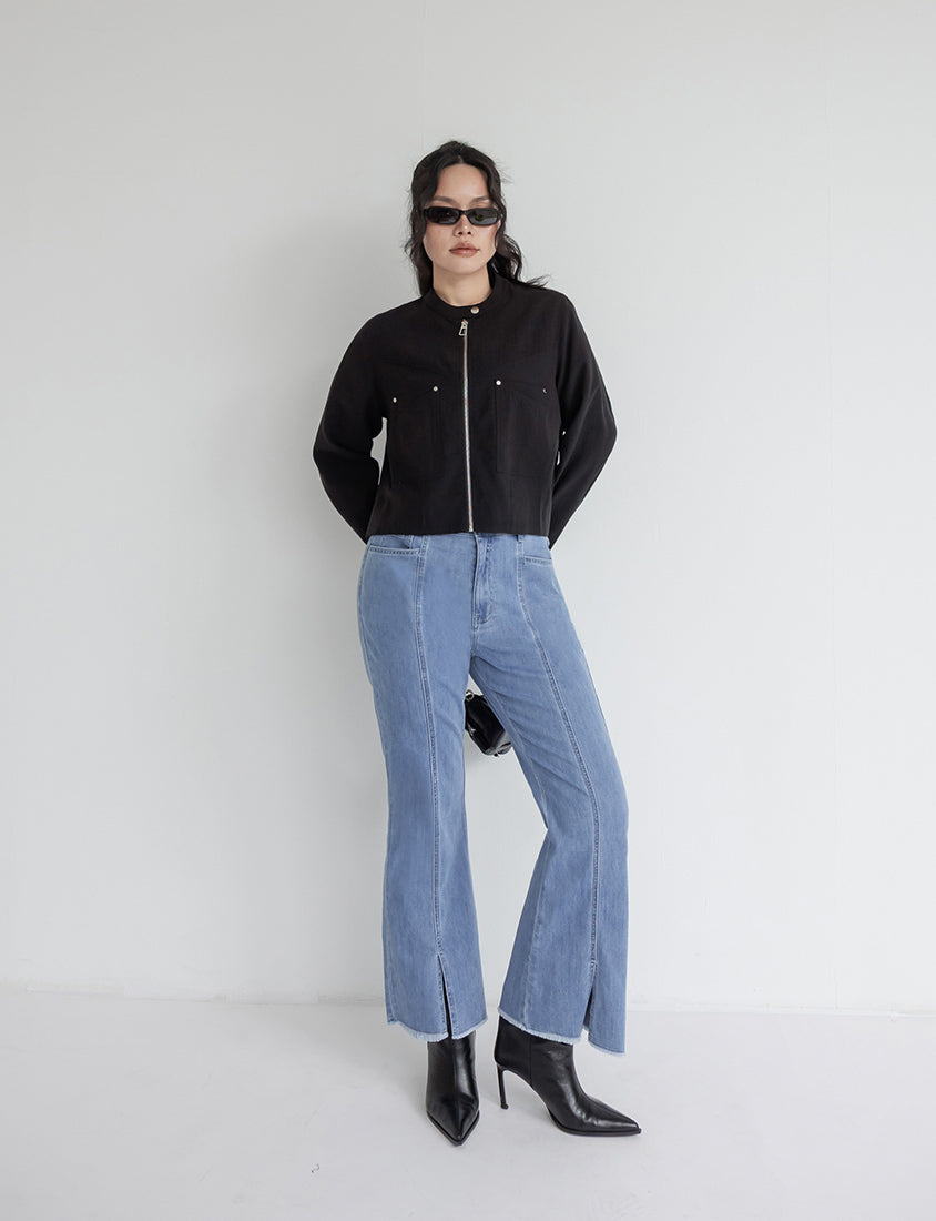 MUA! Lyocell Linen Contrast Stitch Plus Size Moto Jacket