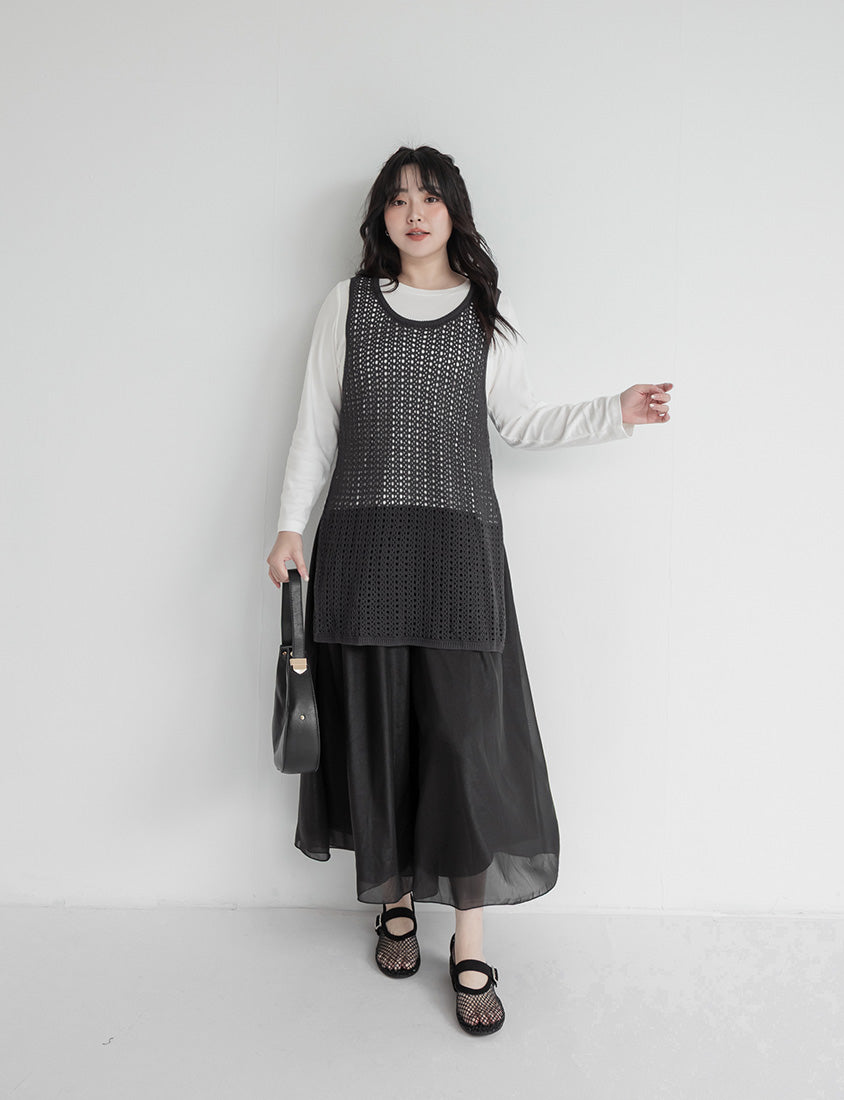Japanese Style Layered Knit Cutout Plus Size Two-Piece Set