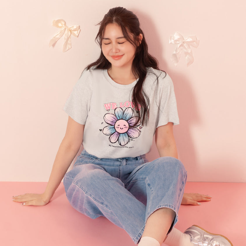 3D Gradient Floral Print Plus Size Tee