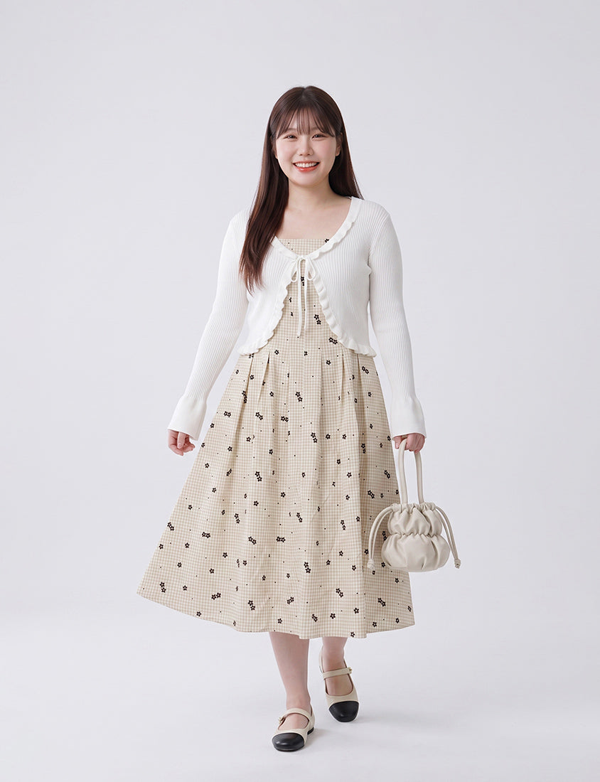 Floral Check Pleated Flare Plus Size Maxi Dress
