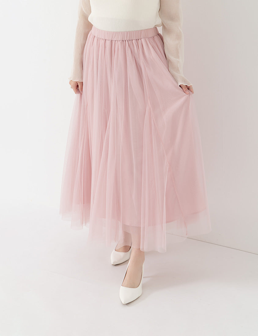 MISS. Elegant Flared Tiered Tulle Plus Size Maxi Skirt