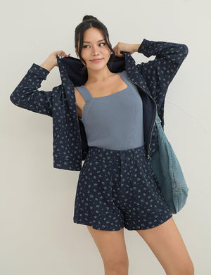 Sweet Floral Waffle Cropped Plus Size Hoodie