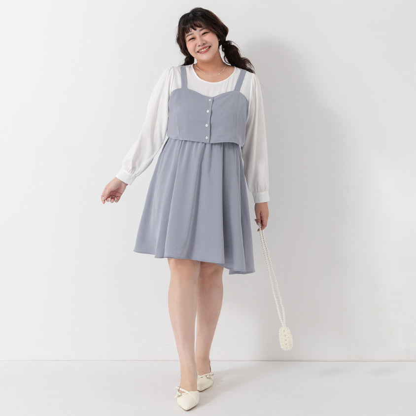 Sweet Slim Fit Faux Two-Piece Plus Size Mini Dress