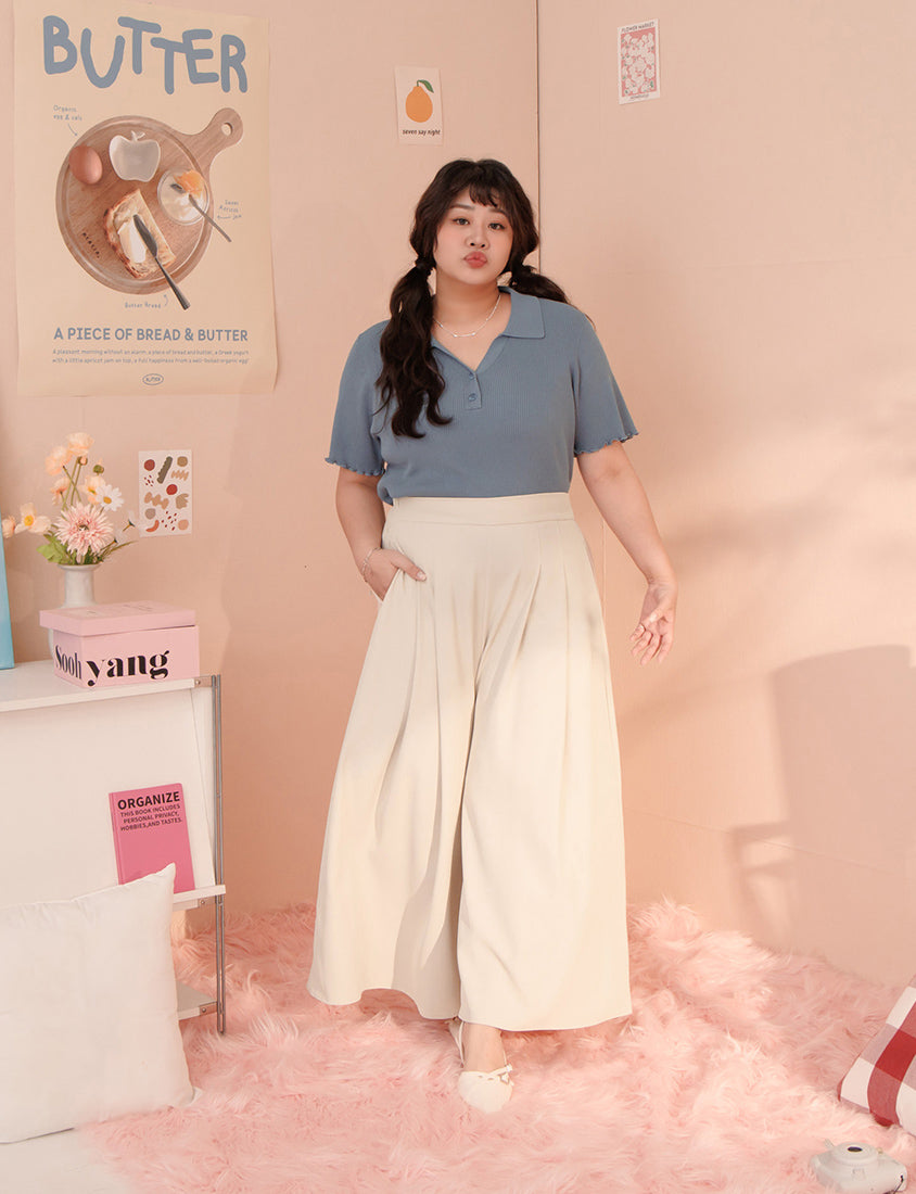 MISS. Polo Collar Ribbed Knit Plus Size Top
