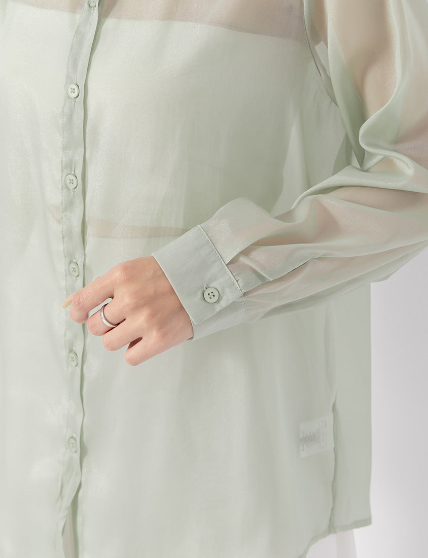 Subtle Sparkle Sheer Chiffon Back Slit Plus Size Shirt