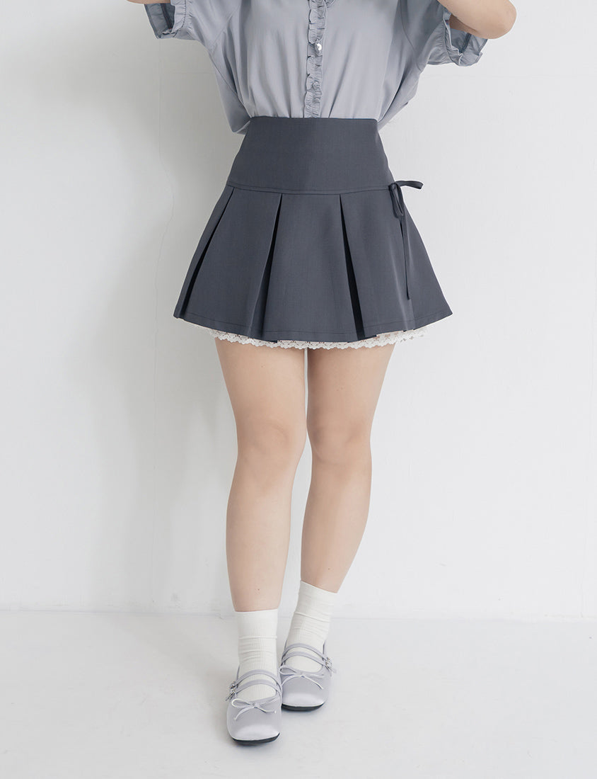 Sweet Bow Lace Pleated Plus Size Mini Skirt