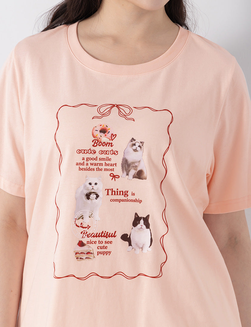 Cute Cat Print Oversized Plus Size Tee