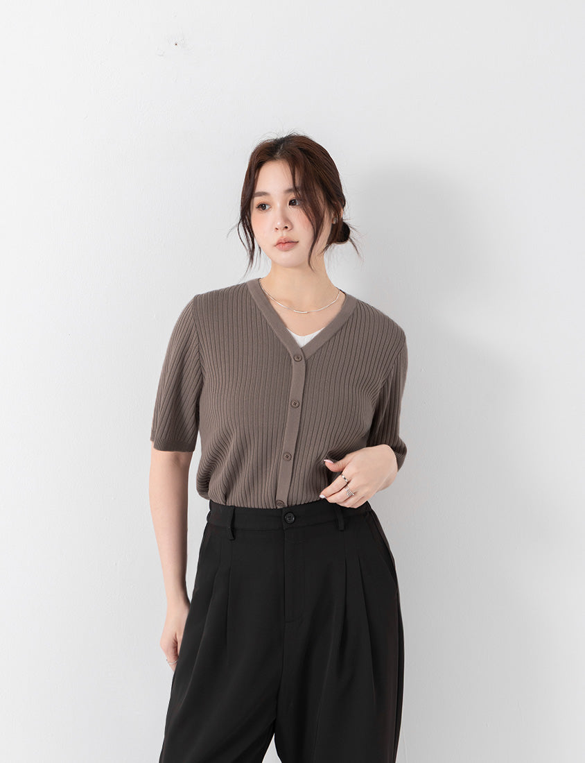 MISS. Minimal Faux Two-Piece Button-Front Knit Plus Size Top